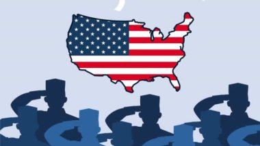 Askerlerin siluetleri ve haritada ABD bayrağıyla Anma Gününüz kutlu olsun.