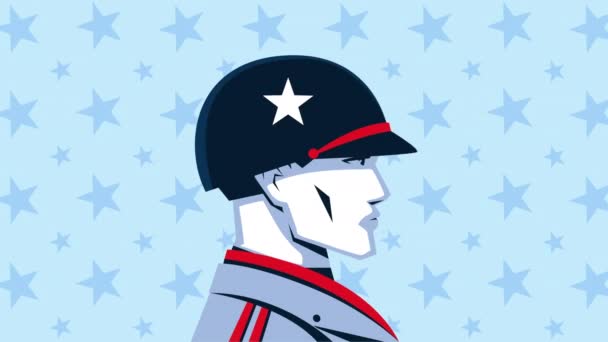 Happy memorial  day animation retro soldier with helmet — Stock Video