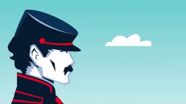 Asker retro profil karakteriyle mutlu anma günü animasyonu