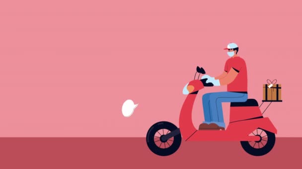 宅配サービスバイクで話す安全な労働者 — ストック動画