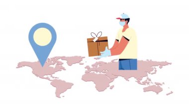 Dünya gezegeninde kutusu olan güvenli servis çalışanı.