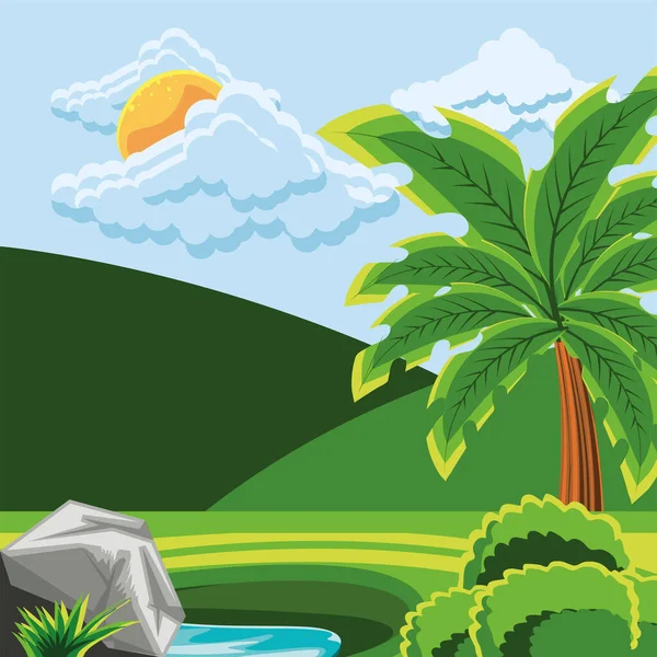 Krajobraz wzgórza palm — Wektor stockowy