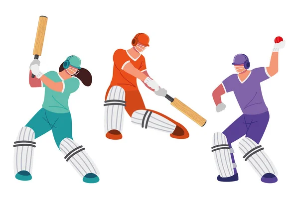 Conjunto de jogadores de críquete — Vetor de Stock