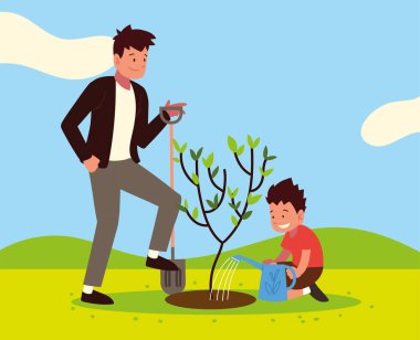 Baba oğul yetiştiriyor.