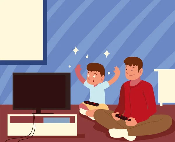 Father son gamers — Stock Vector