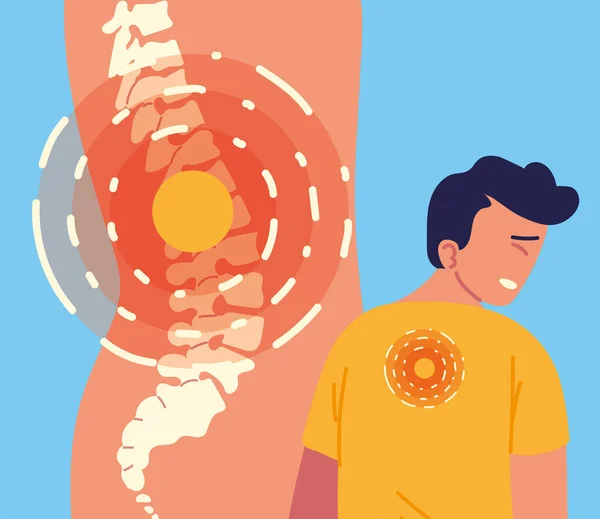Oğlan ve omurga ağrısı — Stok Vektör
