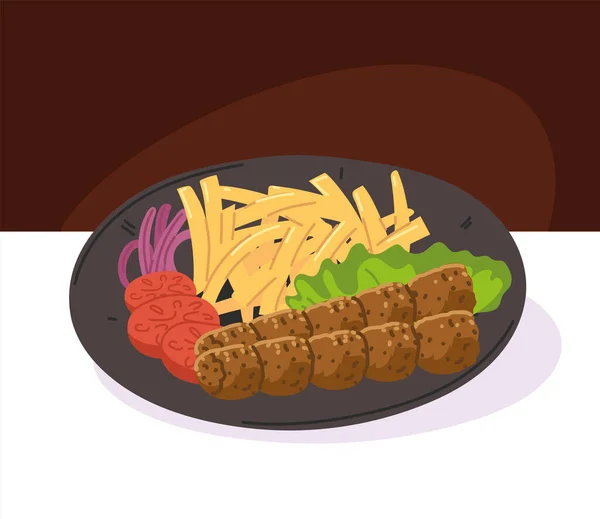 Kebab with fries plate — Stock Vector