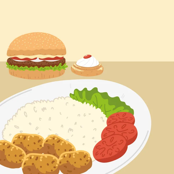 Hamburger és tányér — Stock Vector