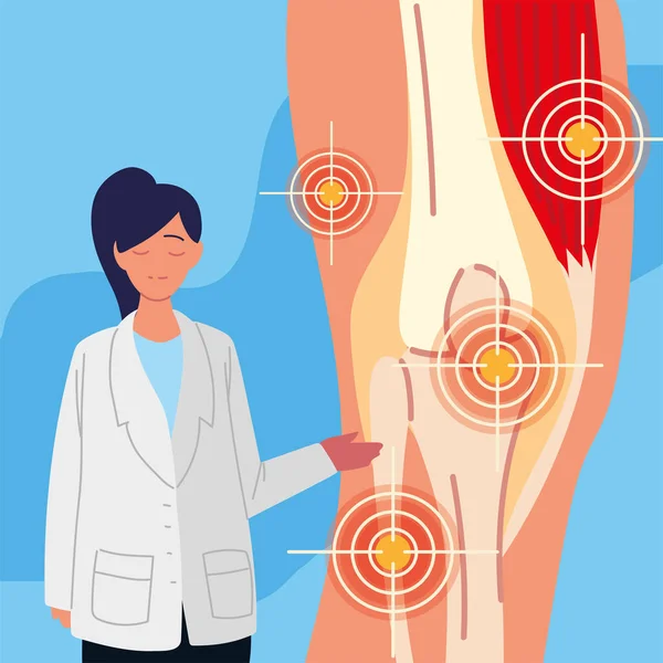 Kadın doktor ve diz ağrısı. — Stok Vektör