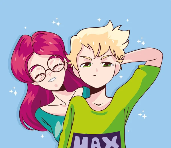 Manga casal desenhos animados —  Vetores de Stock