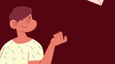 Zarfları olan genç bir çocuk posta karakteri