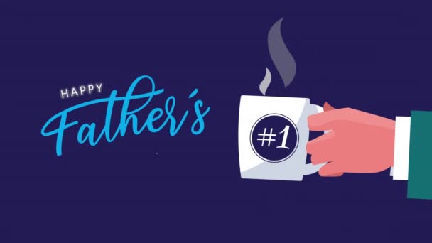 Glada fäder dag bokstäver med hand lyfta kaffekopp — Stockvideo