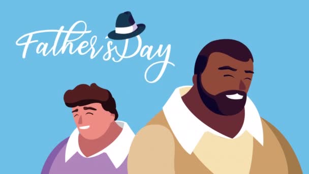 Happy fathers day lettering with interracial dads — Stock Video