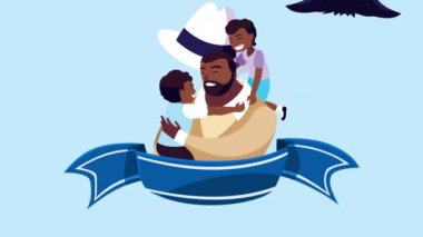 Mutlu babalar günü kutlaması afro babalar oğullarını ve aksesuarlarını kaldırırken