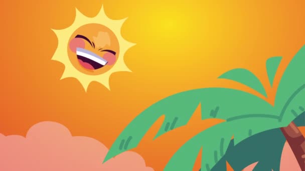 Animation de l'heure d'été avec personnage de soleil comique et palmier — Video