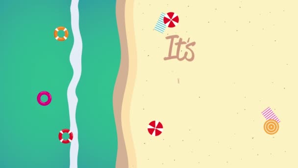 Summer time lettering animation with beach airview scene — Stock Video