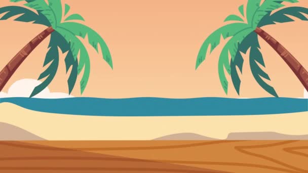 Sommartid animation med cocktails på stranden scenen — Stockvideo