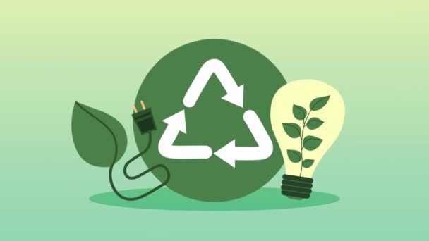 Animação ecologia com lâmpada e setas reciclar — Vídeo de Stock
