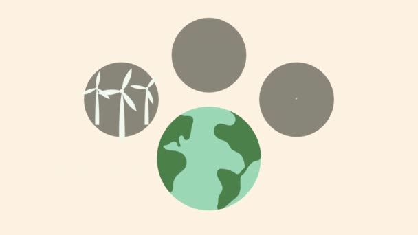 Dünya gezegeni ve etrafında simgelerle ekoloji animasyonu — Stok video