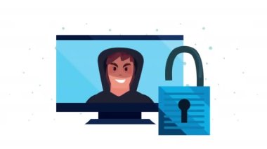Masaüstü ve asma kilit sistemlerindeki hacker ile güvenlik veri canlandırması