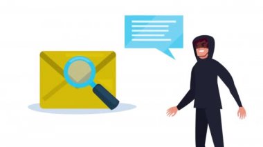 Hacker ve zarf ile güvenlik veri canlandırması