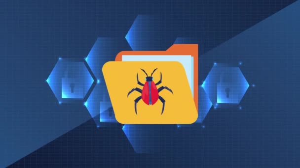 Animación de datos de seguridad con araña en la carpeta — Vídeo de stock