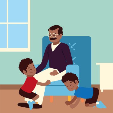 Çocuklar babalarıyla oynuyor.