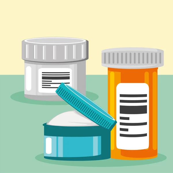 Φάρμακα μπουκάλια χάπια κρέμα — Διανυσματικό Αρχείο