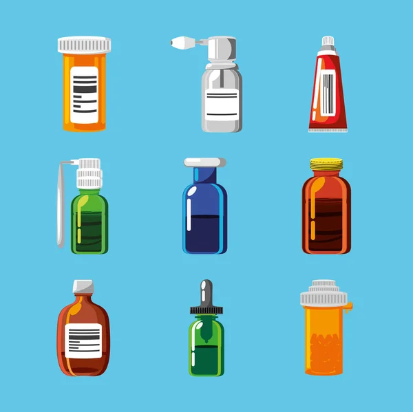 Medicamentos conjunto de productos — Vector de stock