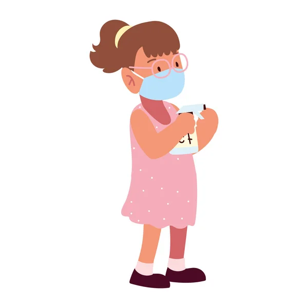 Meisje spray en medisch masker — Stockvector