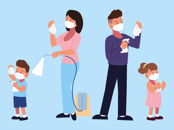 семья в медицинских масках