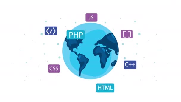 Aarde planeet en programmeertechnologie — Stockvideo