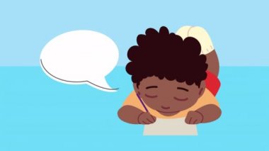 Küçük afro çocuk yazıyor.