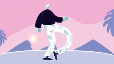 Genç adam kampta yürüyor.