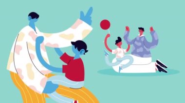 Mutlu babalar ve çocuklar oynuyor