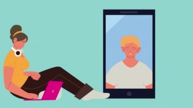 Laptop ve akıllı telefon kullanan genç bir çift.