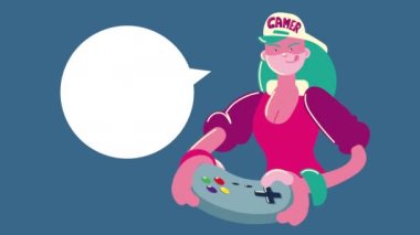 Kontrol ve konuşma baloncuğu olan genç bayan oyuncu