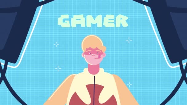 Junger blonder Mann Gamer-Charakter — Stockvideo