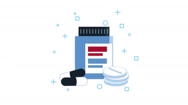 Pillole e capsule farmaci in bottiglia animazione — Video Stock