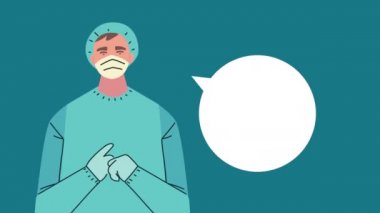 Konuşma kabarcığı animasyonu olan profesyonel cerrah karakteri