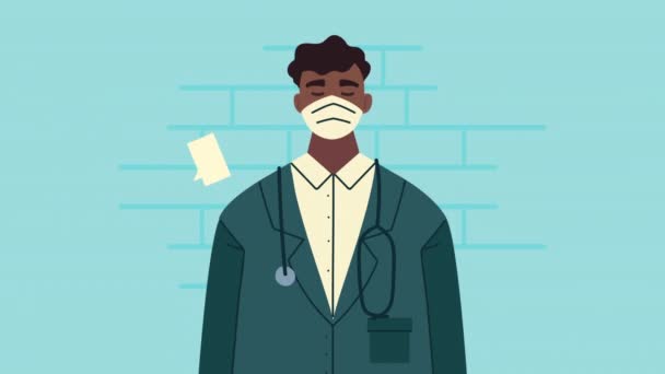 Afro doctor animación profesional del carácter — Vídeo de stock