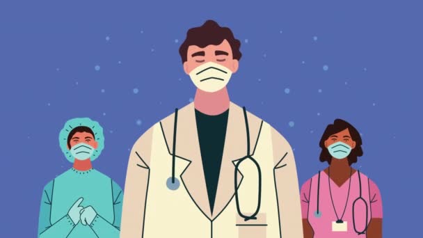 Animación de los personajes del equipo profesional de salud — Vídeos de Stock