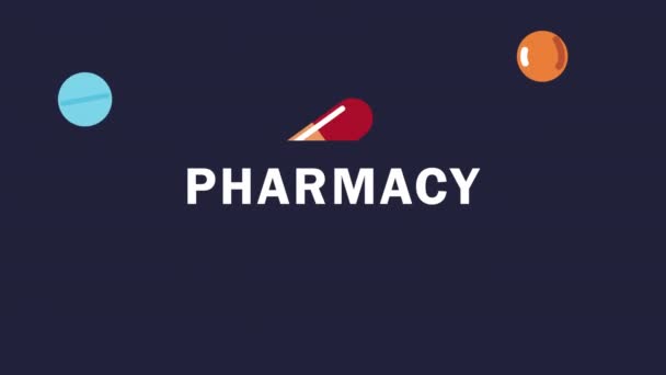 Iscrizione farmacia con capsule e pillole — Video Stock