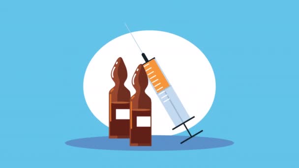 Vials and syringe pharmacy drugs animation — Stock Video