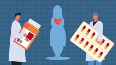 Eczane ilaçları ve hastası olan doktorlar.