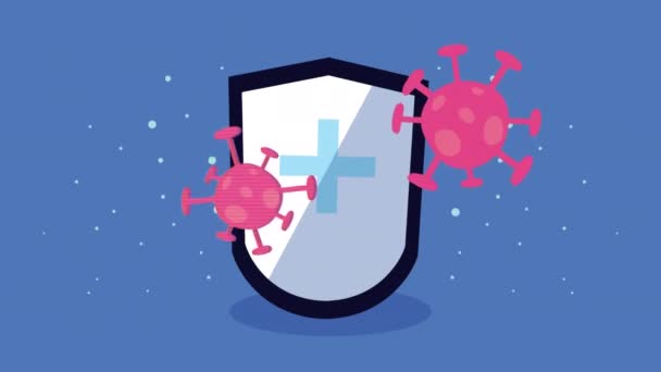 Shield and particles covid19 prevention animation — Stock Video