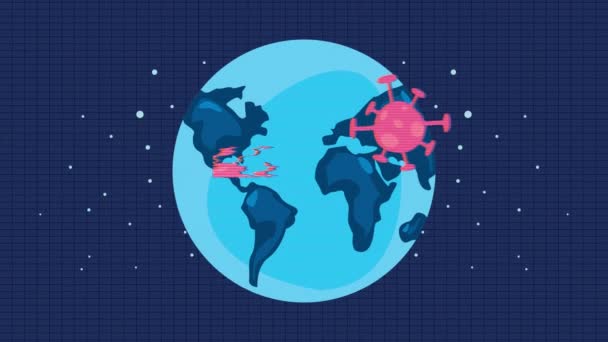 Planeta mundo Terra e covid19 partículas animação — Vídeo de Stock