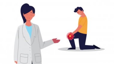Diz ağrısı olan doktor ve adam romatoloji hastalığı animasyonu