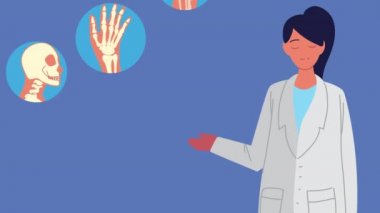 Romatoloji hastalığı olan doktor kadın. Animasyon ağrıları çekiyor.