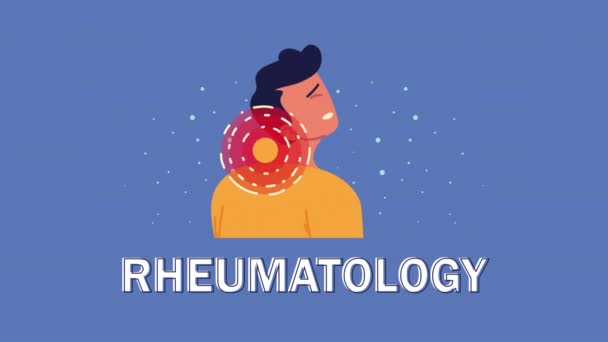 Junger Mann mit Nackenschmerzen rheumatologische Erkrankung Animation — Stockvideo